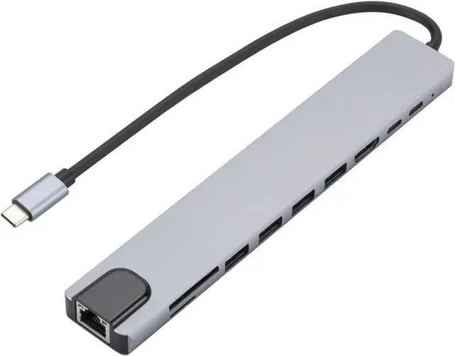 Alt view image 5 of 6 - 10 in 1 USB C Adapter RJ45 Ethernet 5 Gbps Dongle 4K HDMI-Compatible 100W PD for Air Pro and Other TY>pe Laptops