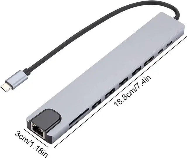 Alt view image 6 of 6 - 10 in 1 USB C Adapter RJ45 Ethernet 5 Gbps Dongle 4K HDMI-Compatible 100W PD for Air Pro and Other TY>pe Laptops