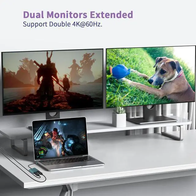 Alt view image 4 of 7 - USB C to Dual DisplayPort Adapter, YMY Dual Monitor Connector 4K 60Hz, Type C to DP Screen Splitter for 2 Monitors Compatible with MacBook Pro/Air, Pad, Surface, Dell, Galaxy, Chromebook