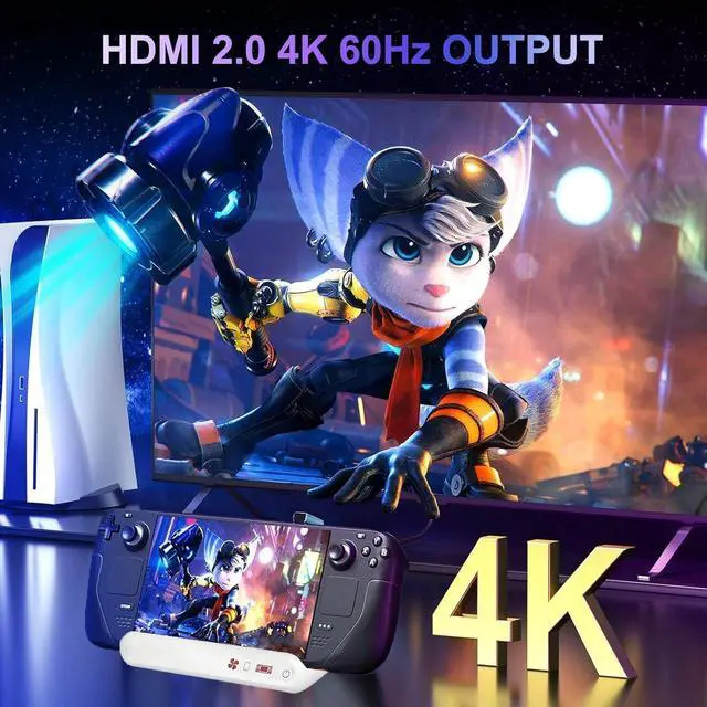 Alt view image 4 of 7 - 8-in-1 Docking Station for Steam/Switch/ROG Ally/MSI Claw/Legion Go, Dual Cooling Fan Steam Deck Dock with HDMI 4K@60Hz, 1000Mbps Ethernet, USB-A 3.0 and 100W Charge