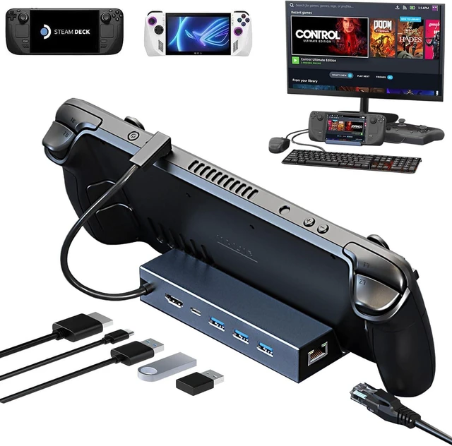 Main image of Docking Station for Steam Deck/ROG Ally/MSI Claw/Legion Go, 6 in 1 Dock with HDMI 4K@60Hz, 100Mbps Ethernet, Triple USB-A and 100W