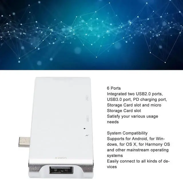 Alt view image 6 of 7 - 6 in 1 Type C Hub, USB C Docking Station, Aluminum Alloy Multiport Adapter with PD Fast Charging, USB 30., Card Reader for OS X OS Devices