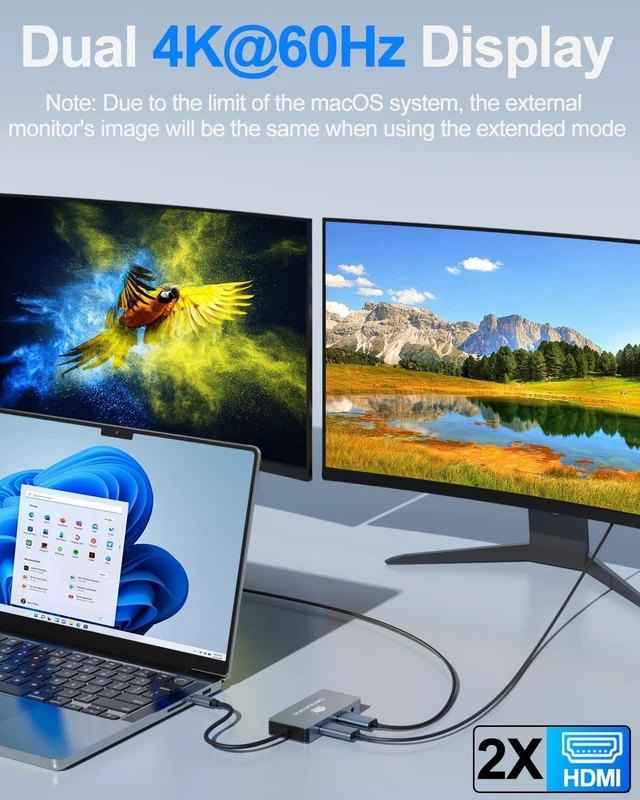 Alt view image 3 of 7 - USB C Hub, 9 in 1 Dual Monitor Docking Station, 4K@60Hz Dual HDMI Display, RJ45 1000Mbps Ethernet Adapter, PD 100W, 3*USB-A 3.0 Ports, 3.5mm Audio/mic for MacBook Pro, Lenovo, Surface, Dell XPS, HP