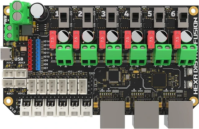 Alt view image 6 of 7 - 6 Port USB2.0 Hub Distro Fusions with CAN2.0 Connectors and 24V Power Distribution for Multiple Head Printer