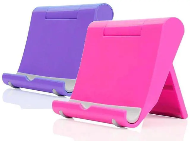 Main image of Cell Phone Stand for Desk 2 Pack Mobile Phone Holders Desktop Tablet Stand, Foldable Phone Dock Universal Adjustable Tablet Stand for Desk (Pink+Purple)
