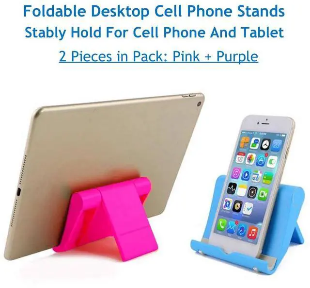 Alt view image 2 of 7 - Cell Phone Stand for Desk 2 Pack Mobile Phone Holders Desktop Tablet Stand, Foldable Phone Dock Universal Adjustable Tablet Stand for Desk (Pink+Purple)