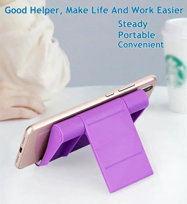 Alt view image 3 of 7 - Cell Phone Stand for Desk 2 Pack Mobile Phone Holders Desktop Tablet Stand, Foldable Phone Dock Universal Adjustable Tablet Stand for Desk (Pink+Purple)