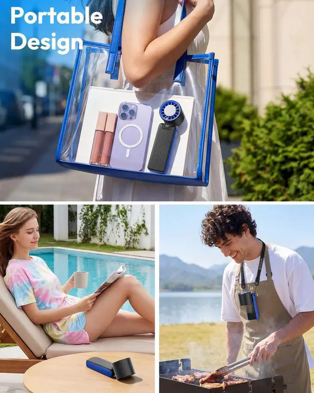 Alt view image 7 of 7 - Portable Handheld Turbo Fan with Ice Cooler, 32H Cooling Fan Portable, 199 Speeds Personal Fans 6000mAh Rechargeable Mini Hand Held Fans LED Light, Desk Camping Travel essentials Classic Blue
