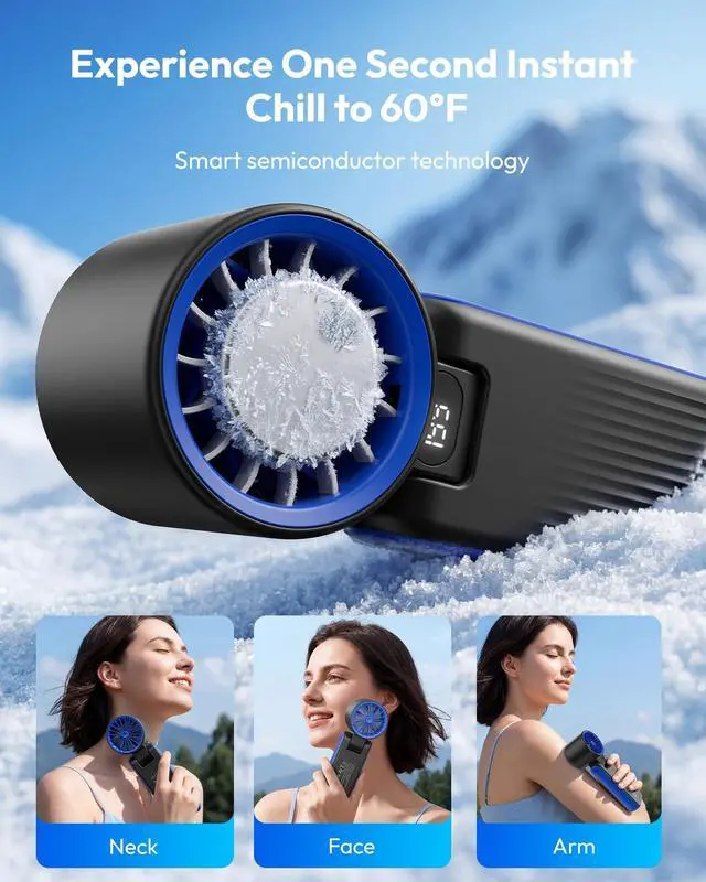 Alt view image 4 of 7 - Portable Handheld Turbo Fan with Ice Cooler, 32H Cooling Fan Portable, 199 Speeds Personal Fans 6000mAh Rechargeable Mini Hand Held Fans LED Light, Desk Camping Travel essentials Classic Blue