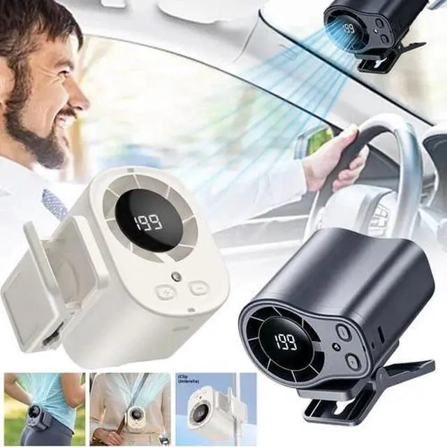 Main image of Portable Car Clip on Mini Fan LED Display 360° Air Conditioner Fan Rechargeable