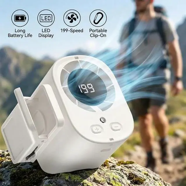 Alt view image 2 of 7 - Portable Car Clip on Mini Fan LED Display 360° Air Conditioner Fan Rechargeable