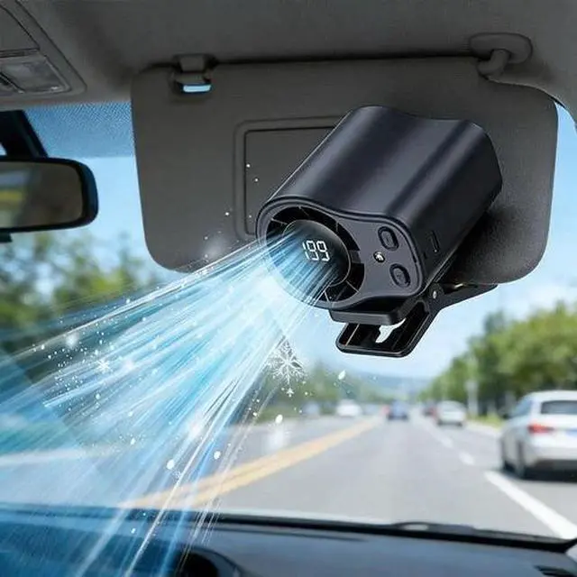 Alt view image 3 of 7 - Portable Car Clip on Mini Fan LED Display 360° Air Conditioner Fan Rechargeable