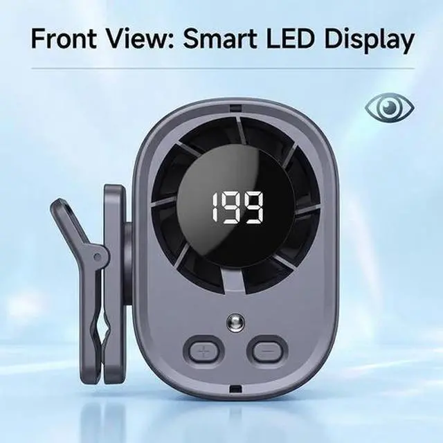 Alt view image 4 of 7 - Portable Car Clip on Mini Fan LED Display 360° Air Conditioner Fan Rechargeable