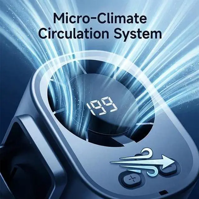 Alt view image 5 of 7 - Portable Car Clip on Mini Fan LED Display 360° Air Conditioner Fan Rechargeable