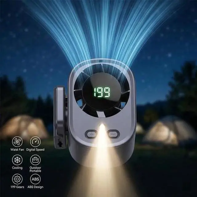 Alt view image 7 of 7 - Portable Car Clip on Mini Fan LED Display 360° Air Conditioner Fan Rechargeable