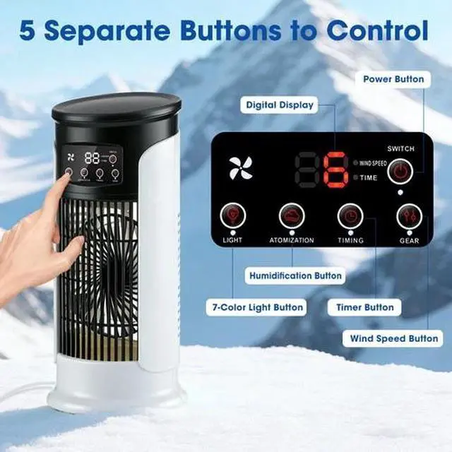 Alt view image 6 of 7 - Humidifier Portable Air Cooler Fan LED Mini AC Air Conditioner Personal Cooling