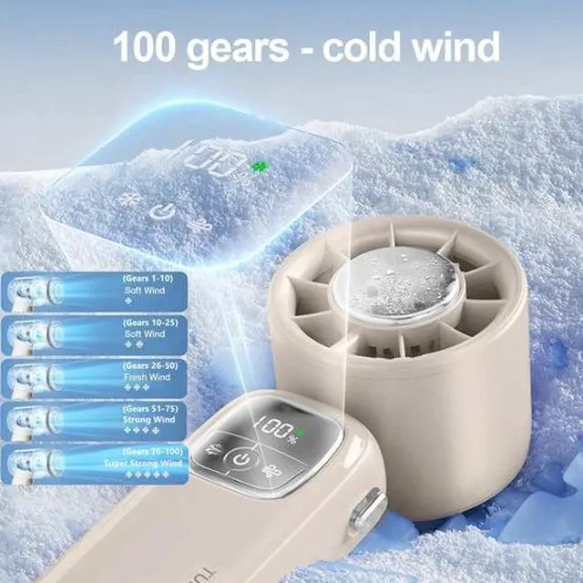 Alt view image 3 of 7 - Handheld Portable Turbo Fan with Ice Cooler 100 Speed Mini Fan Quiet Air Cooling