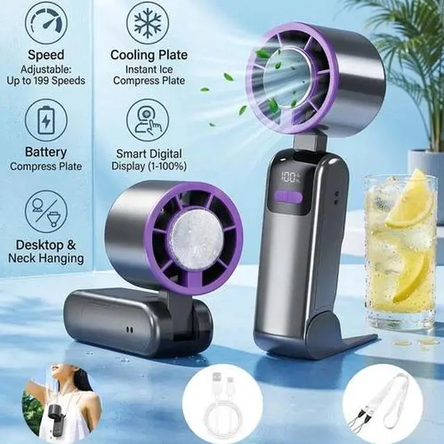 Main image of Handheld Fan Semiconductor Ice Cooling Portable Turbo Fan 199 Speed Folding Fan