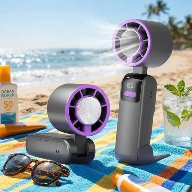 Alt view image 7 of 7 - Handheld Fan Semiconductor Ice Cooling Portable Turbo Fan 199 Speed Folding Fan