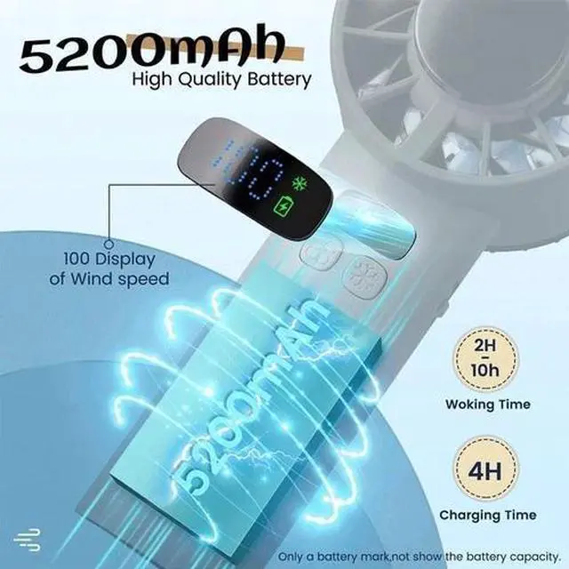 Alt view image 6 of 7 - 5200mAh Handheld Turbo Fan 100 Speeds Ice Cooling Pad Digital Display Portable
