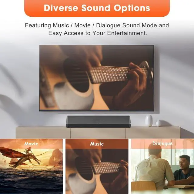 Alt view image 3 of 7 - Bestisan Sound Bars for TV, 16'/50W Small Soundbar for TV, Sound Bar with Depths Sound Enhanced/DSP/Bass+/3EQ, Surround Sound Speakers for TV Works with HDMI ARC/CEC,Optical/BT/PC