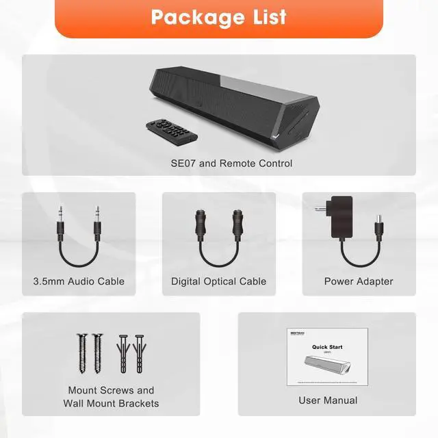 Alt view image 7 of 7 - Bestisan Sound Bars for TV, 16'/50W Small Soundbar for TV, Sound Bar with Depths Sound Enhanced/DSP/Bass+/3EQ, Surround Sound Speakers for TV Works with HDMI ARC/CEC,Optical/BT/PC
