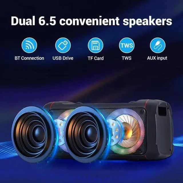Alt view image 6 of 7 - Loud Portable Bluetooth Speaker Dual Sub woofer Party Heavy Bass Sound System