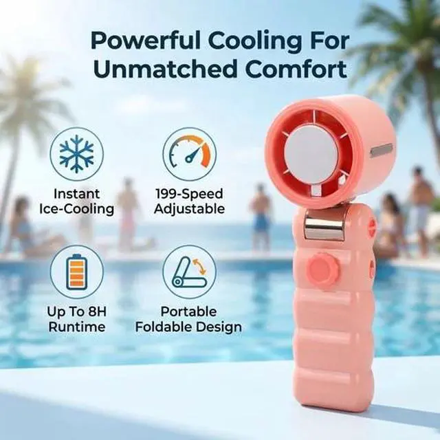 Alt view image 7 of 7 - 199 Speed Adjustable Handheld Fan With Ice Cooling For Outdoor Travel TIHB