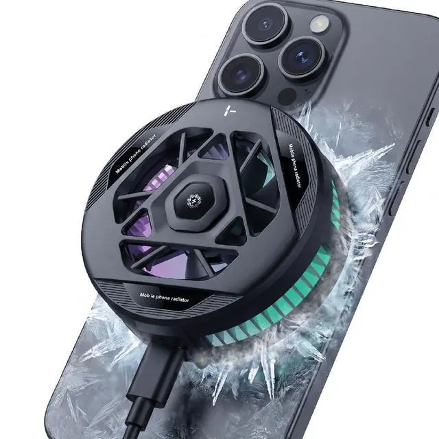 Main image of Phone Cooling Fan, Magnetic Radiator with RGB Lights, for Mobile Games and Live Streaming, Universal Compatibility for Android/iPhone/iPad, Large-Area Conduction Cooling (Cooler 1 Black)