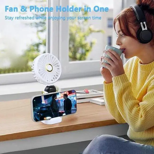 Alt view image 2 of 6 - 3-in-1 Portable Handheld Fan, High-Speed Rechargeable Mini Fan, 5-Speed Stron...