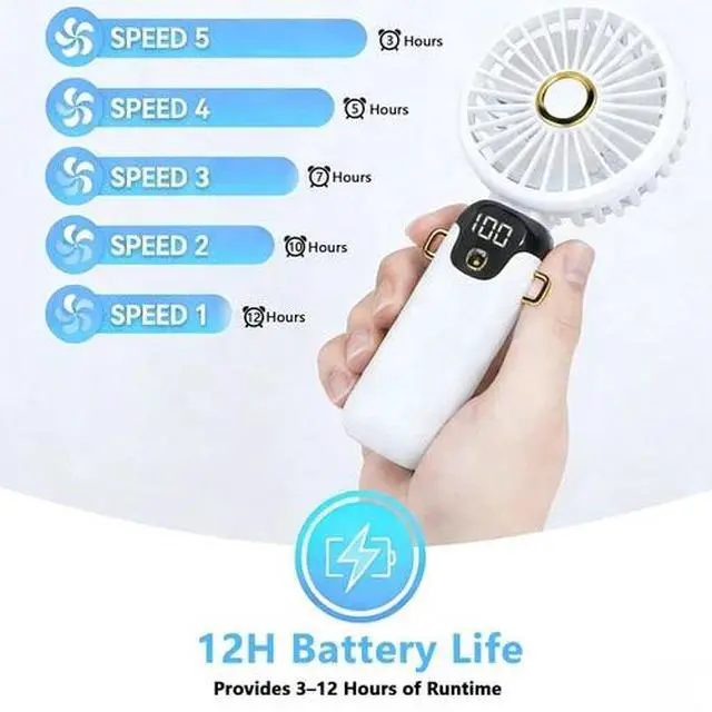 Alt view image 6 of 6 - 3-in-1 Portable Handheld Fan, High-Speed Rechargeable Mini Fan, 5-Speed Stron...