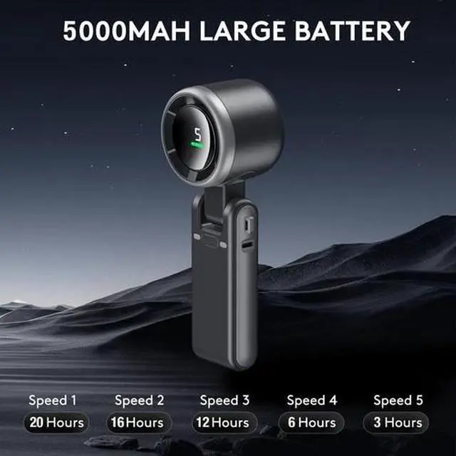 Alt view image 6 of 6 - Foldable Handheld Fan, Portable High Speed Rechargeable 5000mAh Mini Turbo F...