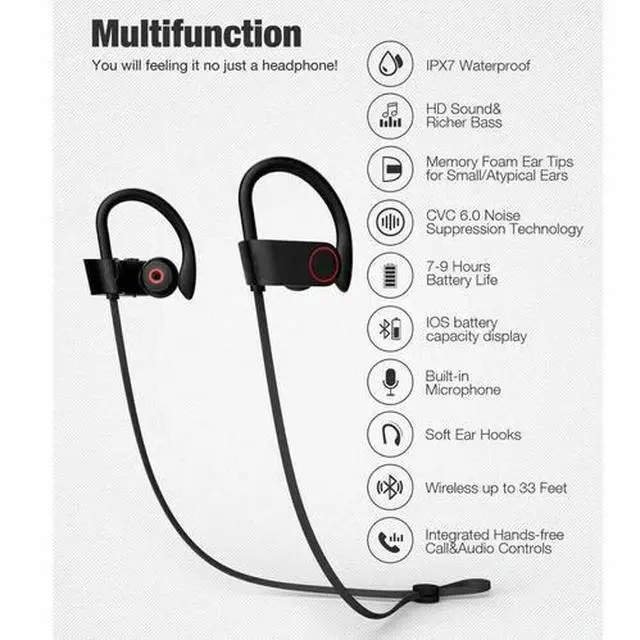 Alt view image 3 of 7 - Waterproof Bluetooth 5.0 Earbuds Stereo Sport Wireless Headphones in Ear Headset