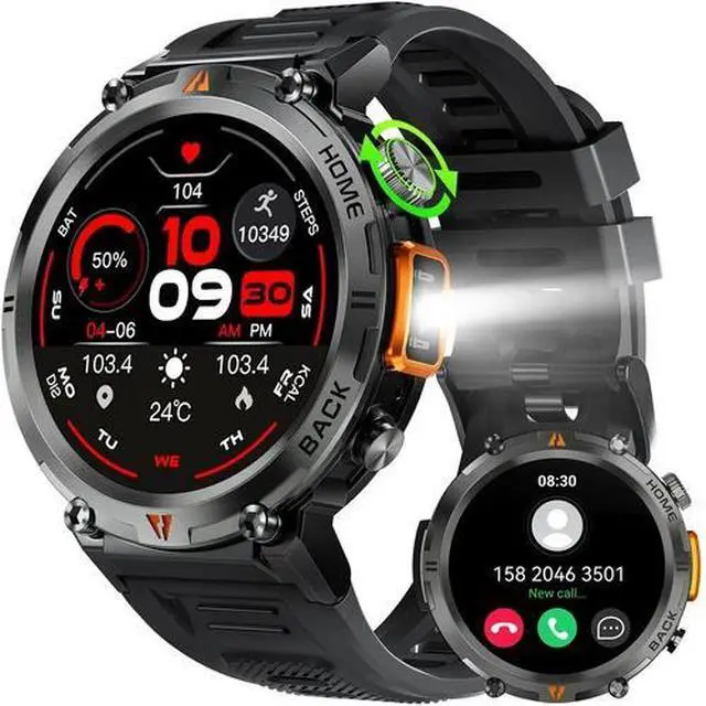 Main image of Smart Watch Bluetooth 1.45 Inch Black Rugged Case with Black Polyurethane Sport