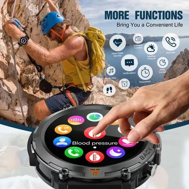 Alt view image 5 of 7 - Smart Watch Bluetooth 1.45 Inch Black Rugged Case with Black Polyurethane Sport