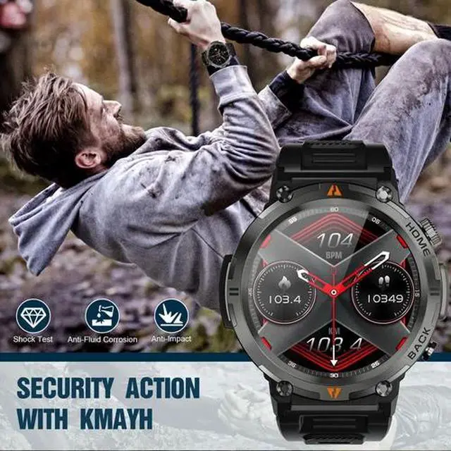 Alt view image 6 of 7 - Smart Watch Bluetooth 1.45 Inch Black Rugged Case with Black Polyurethane Sport
