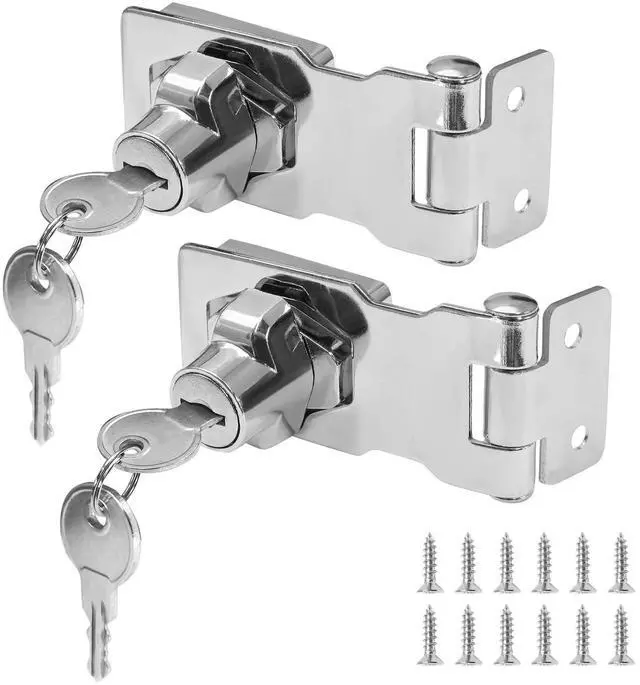 Main image of 2Pcs Keyed Hasp Locks 2.5 Inch Twist Knob Keyed Locking Hasp, Metal Safety Hasp Latches Keyed Different for Small Doors, Cabinets (Sliver)