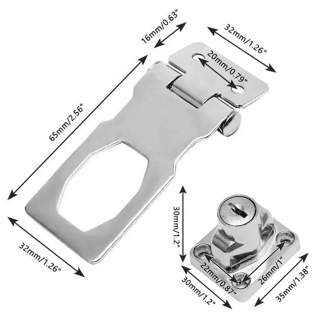 Alt view image 2 of 6 - 2Pcs Keyed Hasp Locks 2.5 Inch Twist Knob Keyed Locking Hasp, Metal Safety Hasp Latches Keyed Different for Small Doors, Cabinets (Sliver)