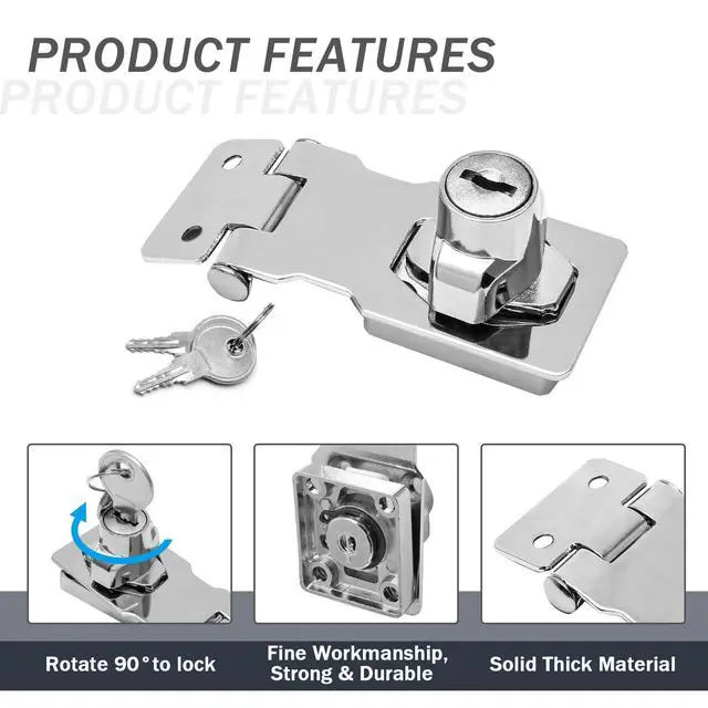 Alt view image 3 of 6 - 2Pcs Keyed Hasp Locks 2.5 Inch Twist Knob Keyed Locking Hasp, Metal Safety Hasp Latches Keyed Different for Small Doors, Cabinets (Sliver)