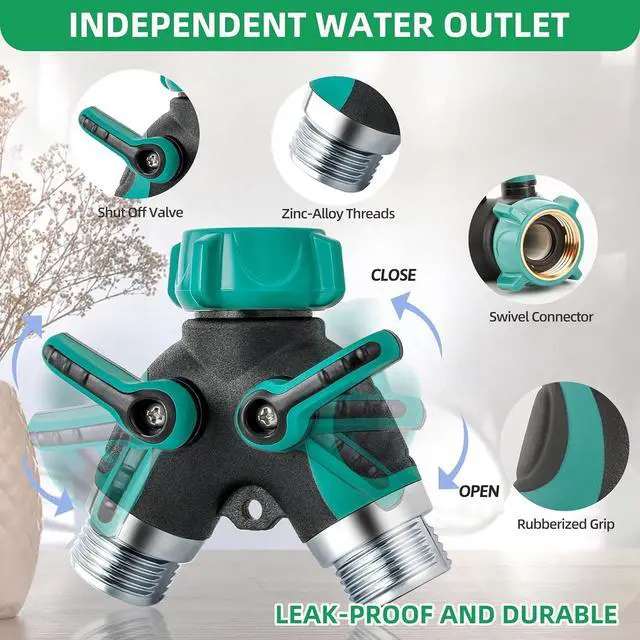 Alt view image 2 of 6 - Mangchuang Garden Hose Splitter, 2 Way Heavy Duty Water Hose Splitter, Outdoor Faucet, Y Connector Garden Hose Adapter with Rubber Washers