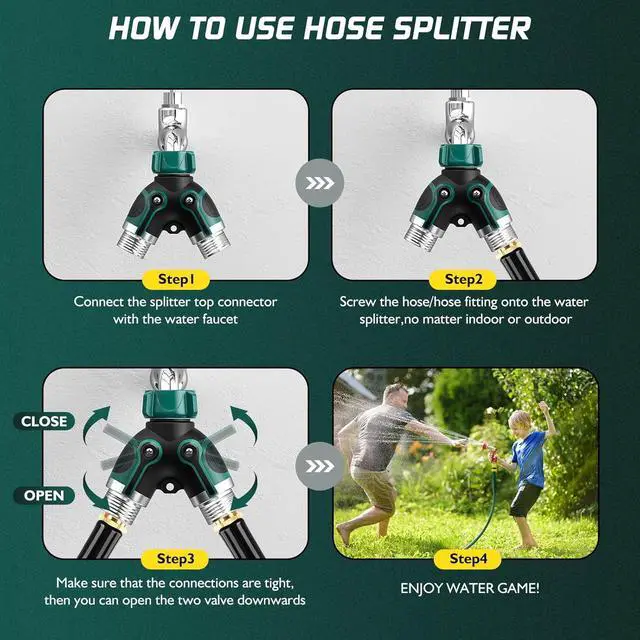 Alt view image 6 of 6 - Mangchuang Garden Hose Splitter, 2 Way Heavy Duty Water Hose Splitter, Outdoor Faucet, Y Connector Garden Hose Adapter with Rubber Washers