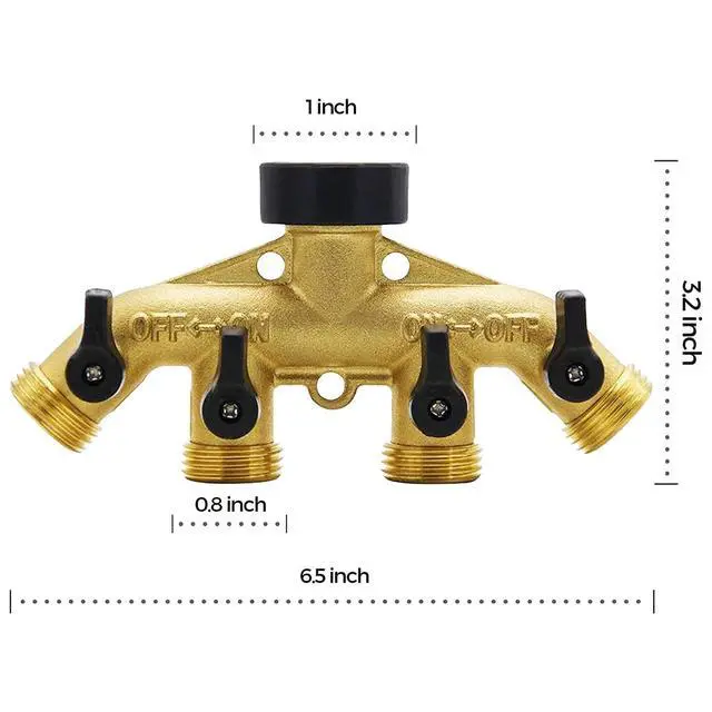 Alt view image 3 of 7 - 4 Way Brass Hose Splitter Solid Brass Hose Connector 3/4" Hose Spigot Adapter Garden Hose Faucet Manifold with 4 Valves