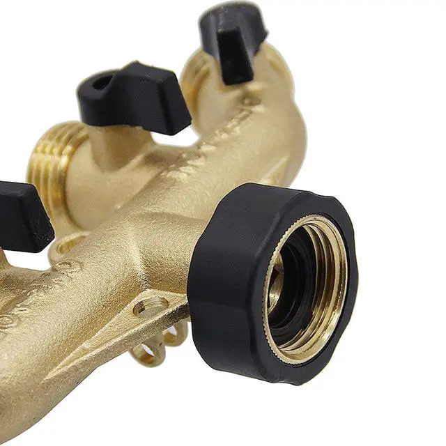 Alt view image 7 of 7 - 4 Way Brass Hose Splitter Solid Brass Hose Connector 3/4" Hose Spigot Adapter Garden Hose Faucet Manifold with 4 Valves