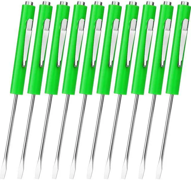 Main image of 10 Pieces Pocket Screwdriver Mini Tops and Pocket Clips Magnetic Slotted Small Screw Driver with a Single Blade Head for Mechanical, Electrician(Green)