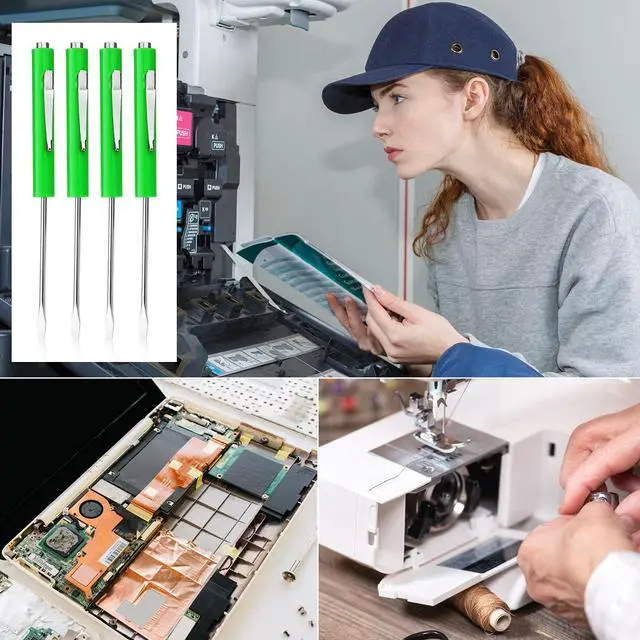 Alt view image 5 of 7 - 10 Pieces Pocket Screwdriver Mini Tops and Pocket Clips Magnetic Slotted Small Screw Driver with a Single Blade Head for Mechanical, Electrician(Green)