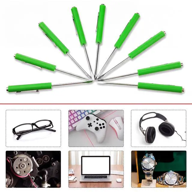 Alt view image 4 of 7 - 10 Pieces Pocket Screwdriver Mini Tops and Pocket Clips Magnetic Slotted Small Screw Driver with a Single Blade Head for Mechanical, Electrician(Green)