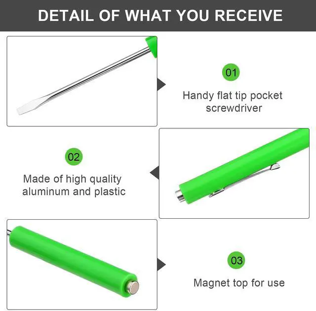 Alt view image 3 of 7 - 10 Pieces Pocket Screwdriver Mini Tops and Pocket Clips Magnetic Slotted Small Screw Driver with a Single Blade Head for Mechanical, Electrician(Green)