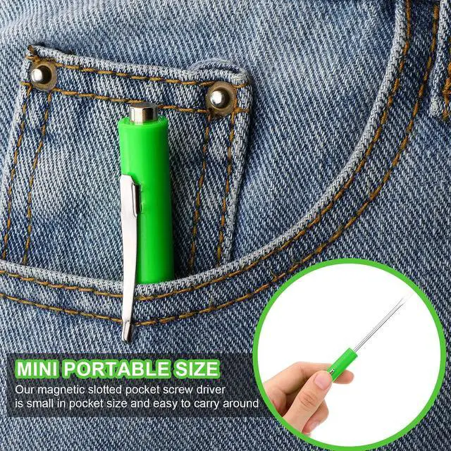 Alt view image 6 of 7 - 10 Pieces Pocket Screwdriver Mini Tops and Pocket Clips Magnetic Slotted Small Screw Driver with a Single Blade Head for Mechanical, Electrician(Green)