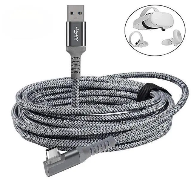 Main image of 10ft / 3M Nylon Braided VR Link Cable for Oculus Quest 2 and PC/Steam VR Quest VR Headset, Right-Angled 90 Degree USB A to USB C 5Gbps High Speed Data Transfer Charging Cord for Gaming PC ( A to C 6M)