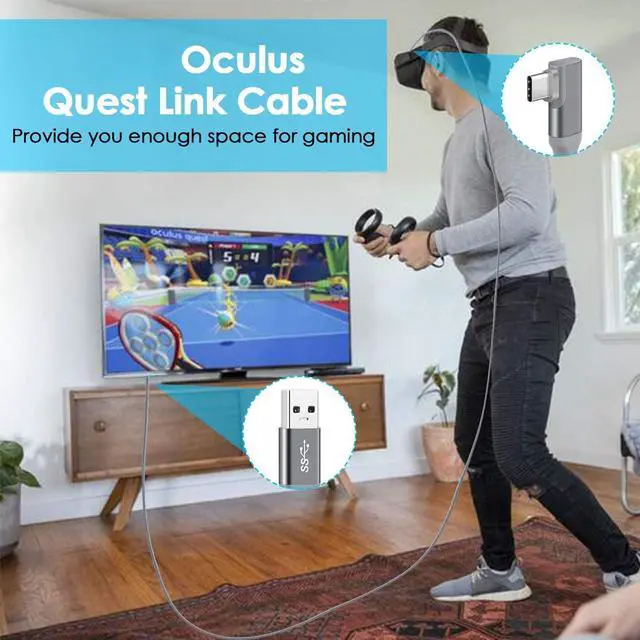 Alt view image 4 of 7 - 10ft / 3M Nylon Braided VR Link Cable for Oculus Quest 2 and PC/Steam VR Quest VR Headset, Right-Angled 90 Degree USB A to USB C 5Gbps High Speed Data Transfer Charging Cord for Gaming PC ( A to C 6M)
